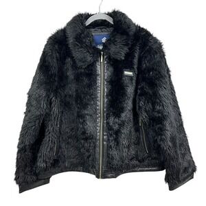 Rocawear Faux Fur Jacket Collared Full Zipper Streetwear Pockets Black Women 2x^